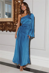 Land Of Beauty One Shoulder Maxi Dress Blue