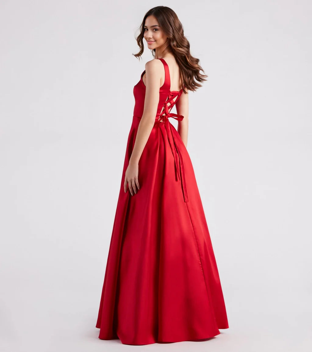 Kristine Satin Lace-Up A-Line Ball Gown