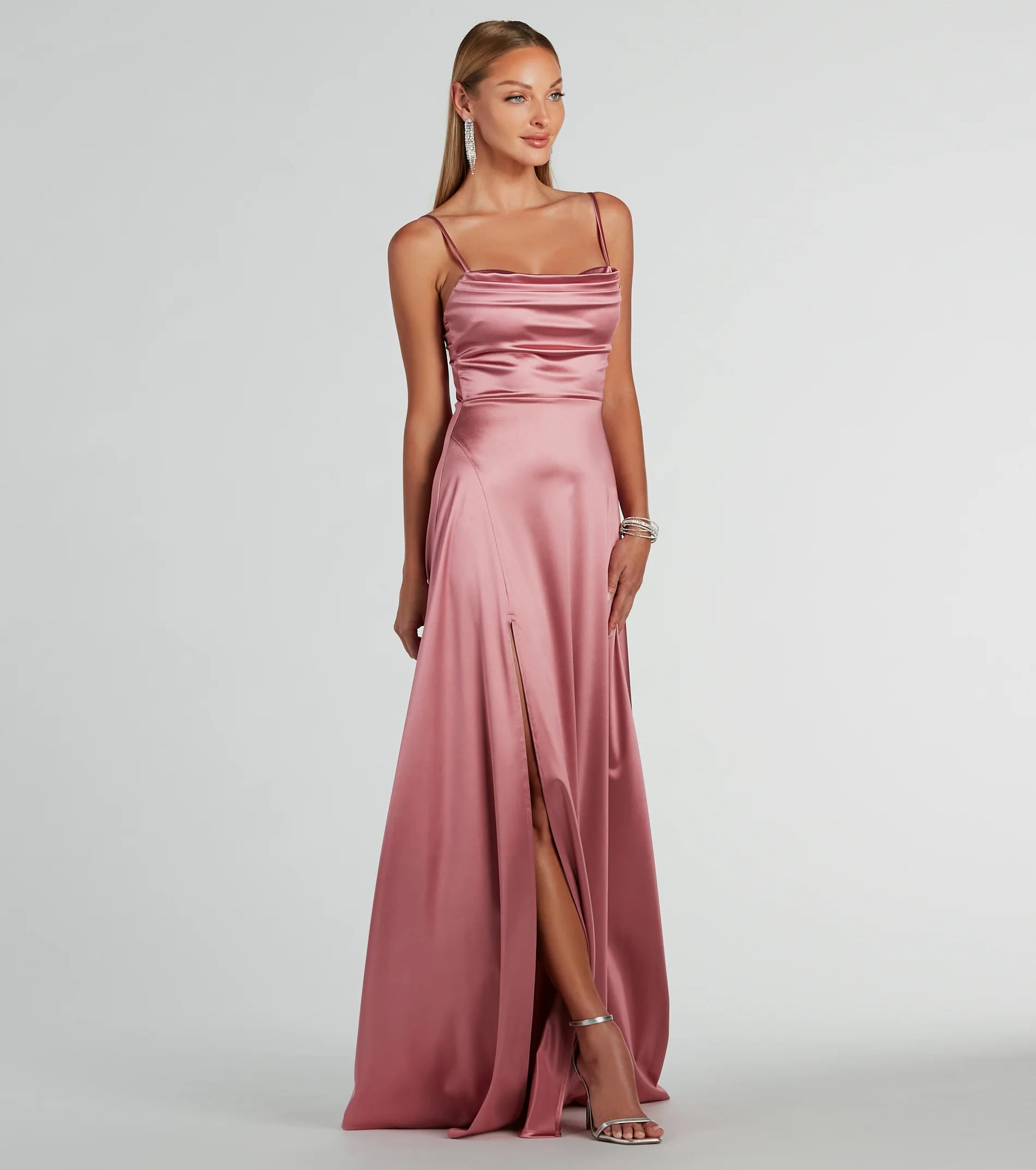 Marissa Formal Satin Cowl Neck Dress