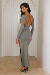 Diamond Oceans Long Sleeve Maxi Dress Khaki