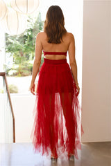 Style Sense Strapless Tulle Maxi Dress Cherry