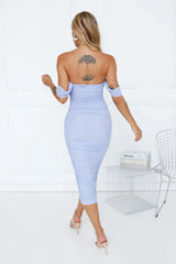 Fitted To Perfection Mesh Midi Dress Cornflower Blue