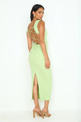 New Planets Ribbed Midi Dress Sage