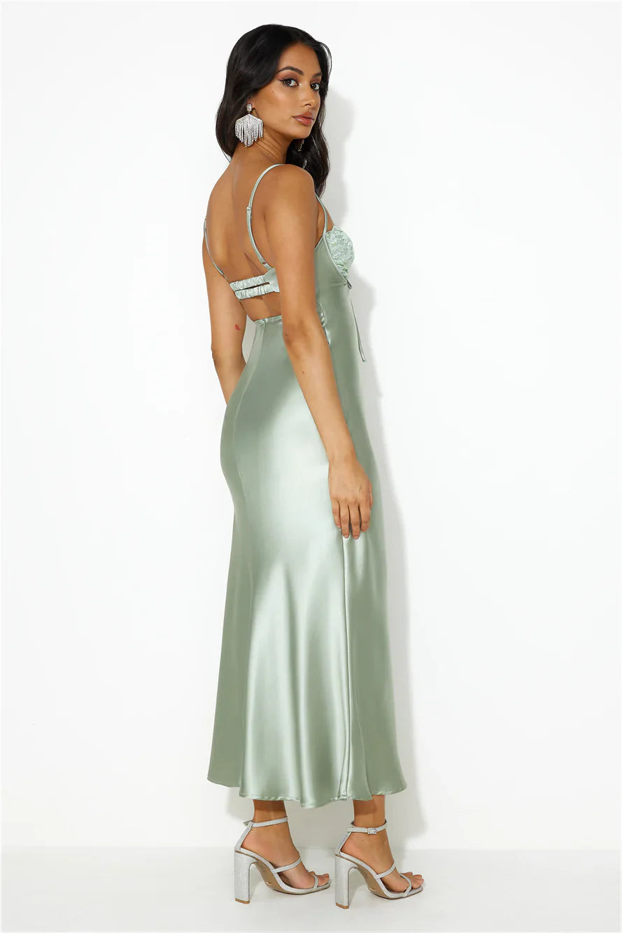 Stylist Things Satin Maxi Dress Sage