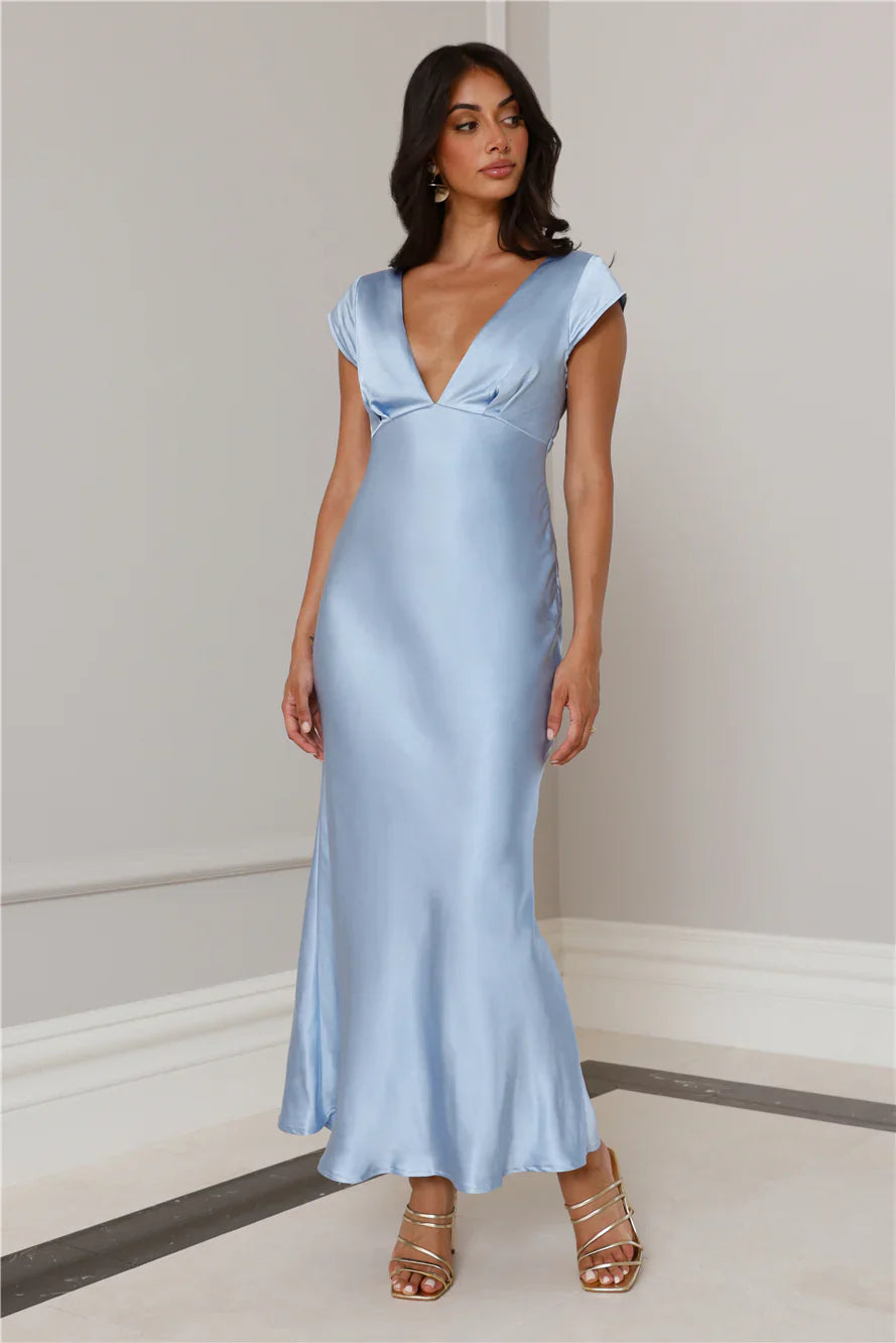 Because You're Special Satin Maxi Dress Blue