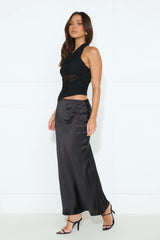 Popping Bottles Satin Mesh Halter Maxi Dress Black