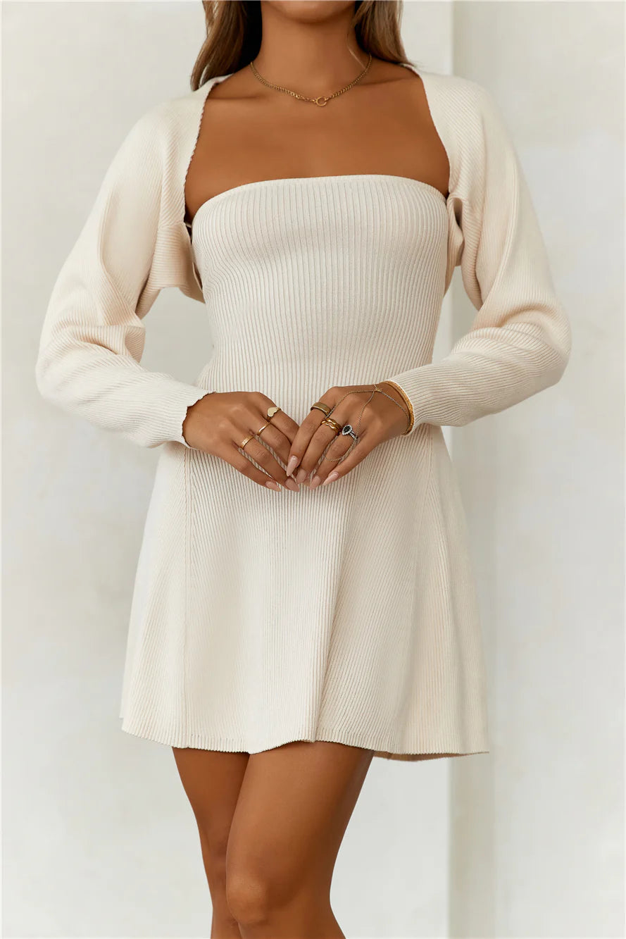 Indulging Ribbed Strapless Mini Dress Vanilla