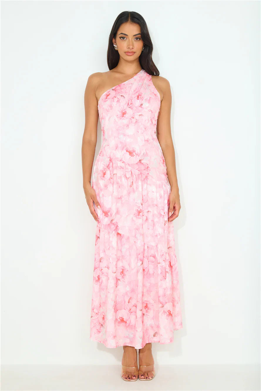 Love Affair One Shoulder Maxi Dress Pink