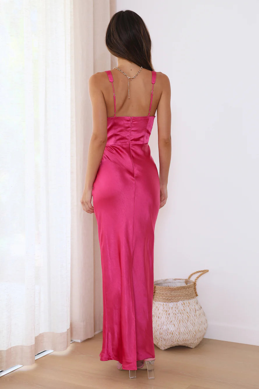 She's Designer Satin Maxi Dress Pink