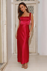 Define Luxury Satin Maxi Dress Red