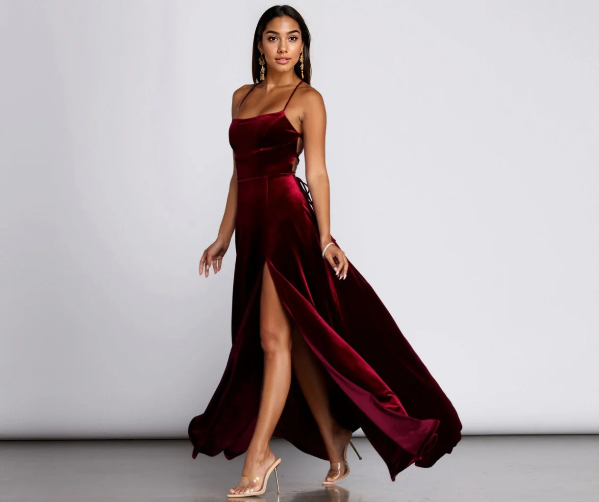 Dakota Velvet Lace Up Evening Gown