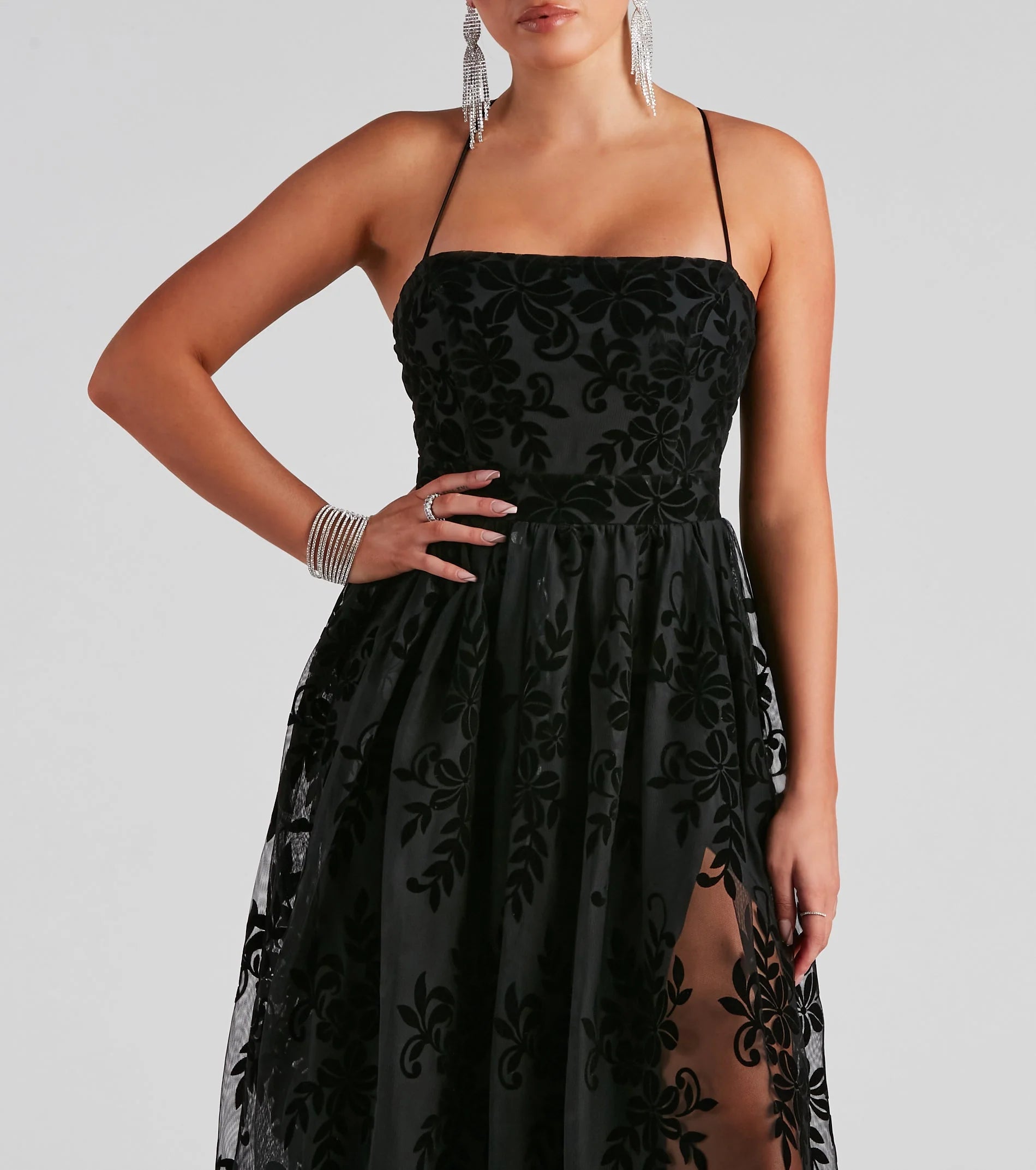 Desiree Formal Flocked Mesh Dress