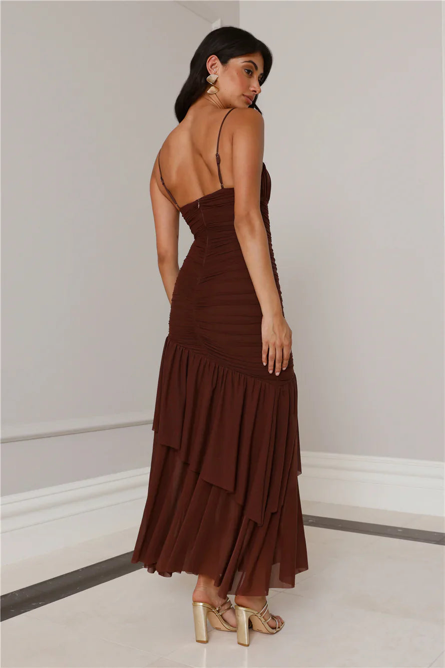 Always The Muse Mesh Maxi Dress Brown