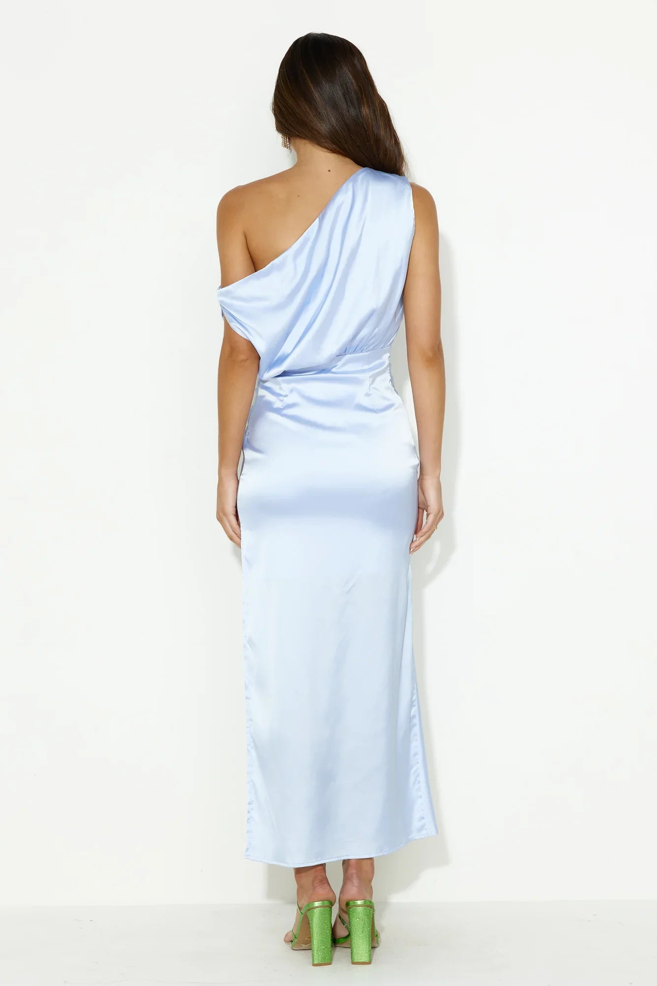 Elite Girl Off Shoulder Satin Maxi Dress Blue