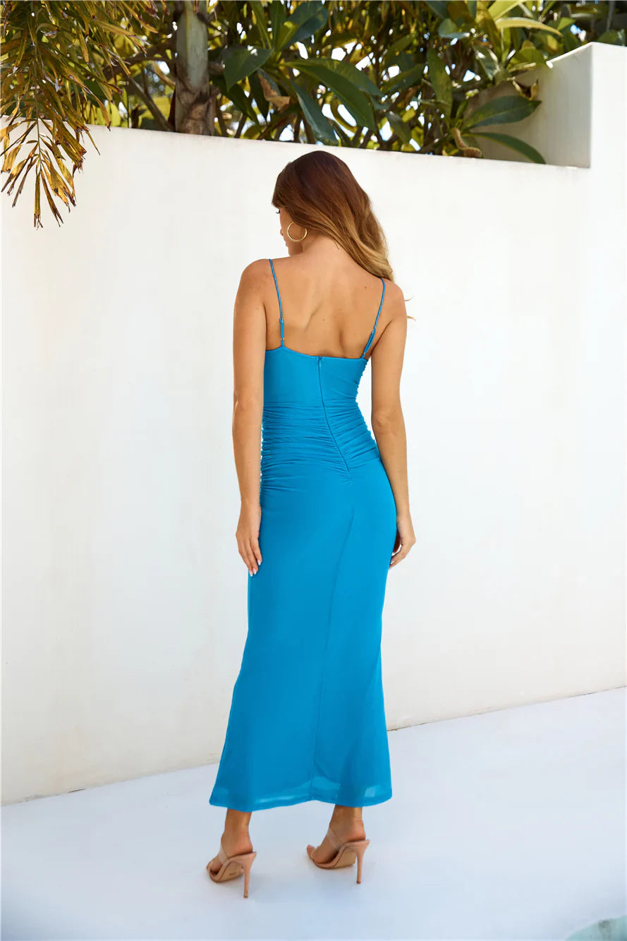 Wine Night Mesh Maxi Dress Blue