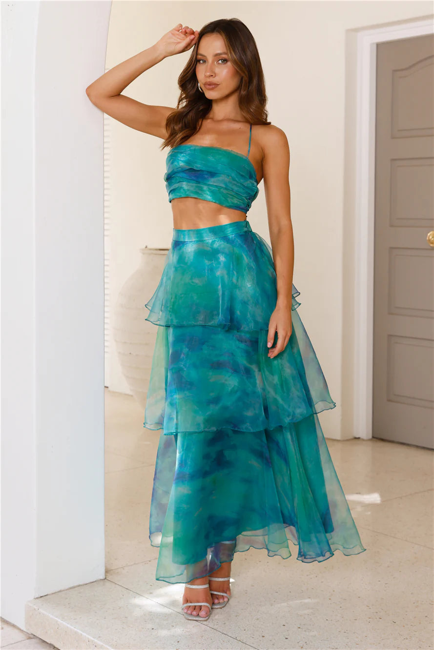 Desperate For You Frill Maxi Skirt Green