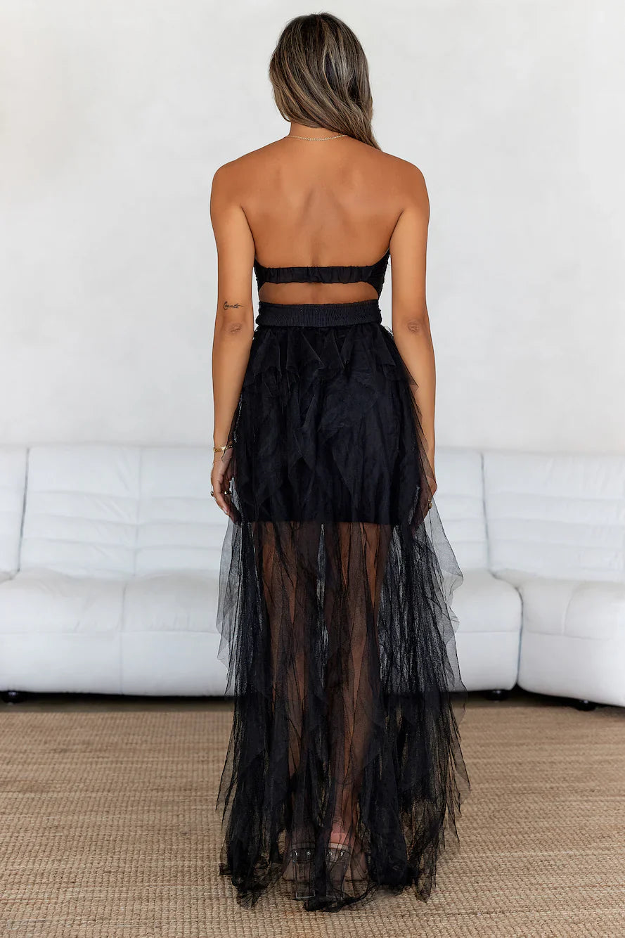 In Her Fairytale Tulle Strapless Maxi Dress Black