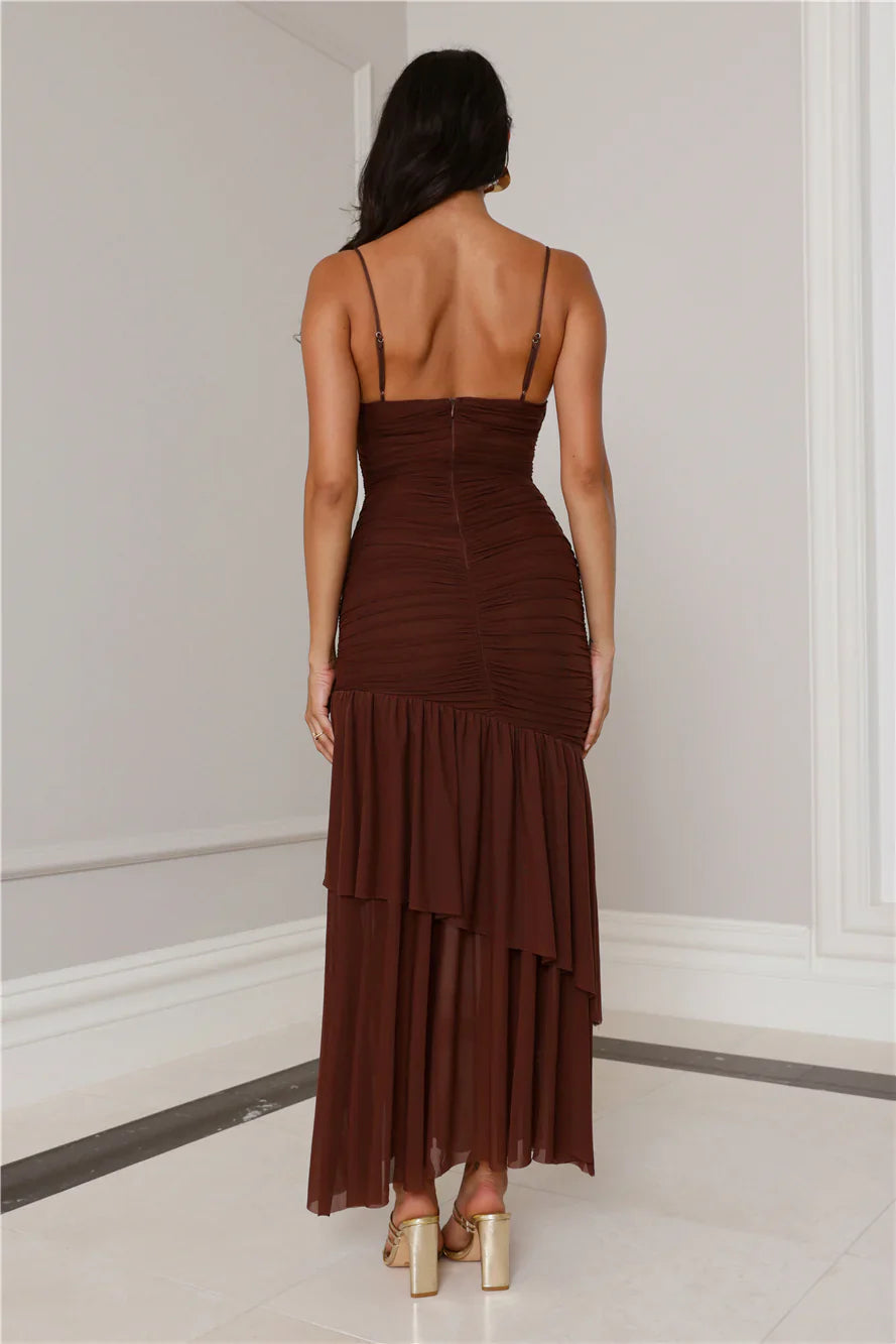 Always The Muse Mesh Maxi Dress Brown