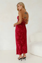 Commotion Strapless Velvet Maxi Dress Red