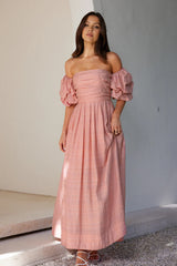 Birthday Weekend Off Shoulder Maxi Dress Peach