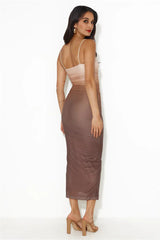 Ombre Lover Mesh Midi Dress Brown