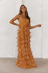 Festival Of You Strapless Tulle Maxi Dress Mustard