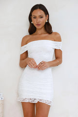 Mine Only Lace Off Shoulder Mini Dress White