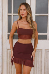 No Secrets Mesh Mini Skirt Chocolate