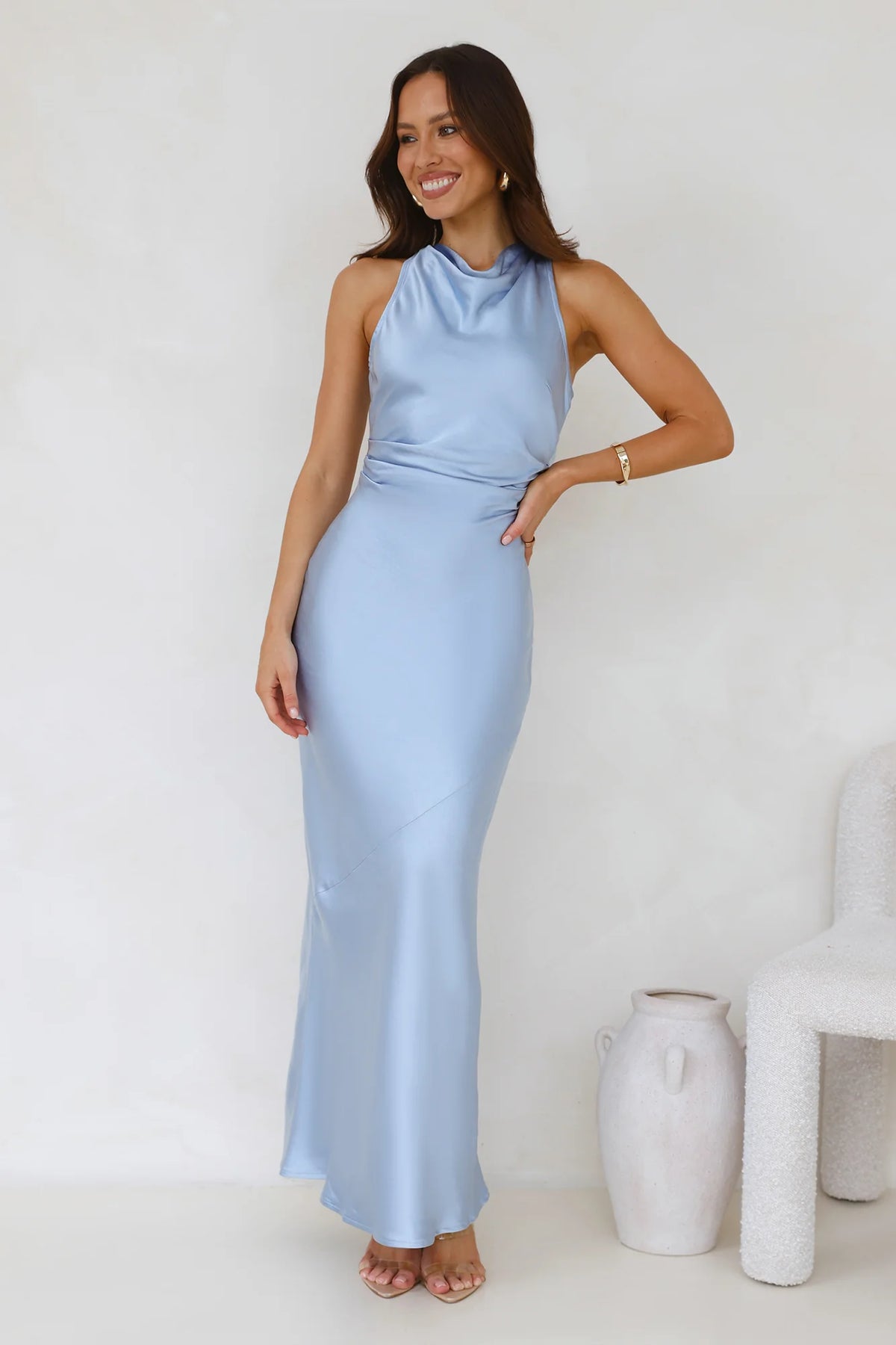 Eden Satin Maxi Dress Blue