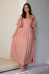 Birthday Weekend Off Shoulder Maxi Dress Peach