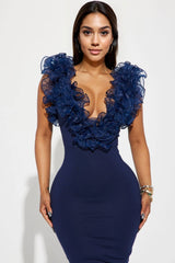 Angelica Ruffle Midi Dress - Navy