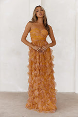 Festival Of You Strapless Tulle Maxi Dress Mustard