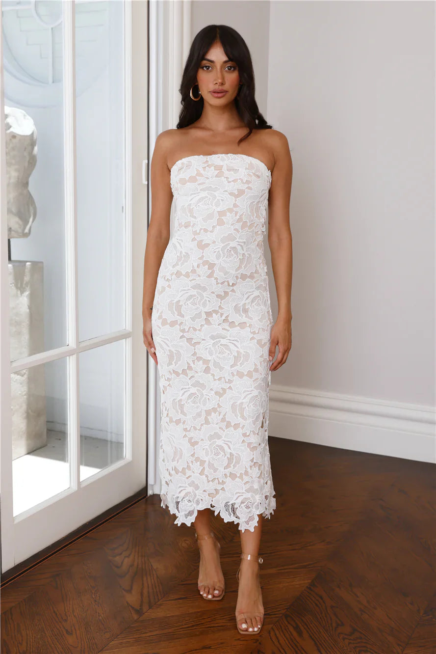 Time To Love Strapless Lace Maxi Dress White