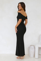 Invited Off Shoulder Mesh Maxi Dress Black