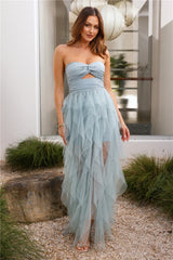 Style Sense Strapless Tulle Maxi Dress Sage