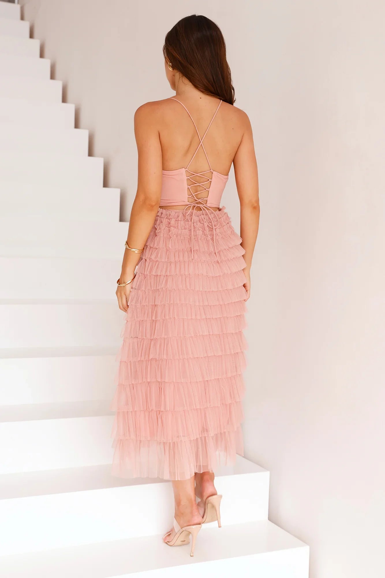 Message To You Tulle Midi Dress Blush