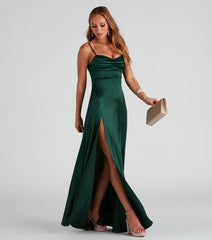 Marissa Formal Satin Cowl Neck Dress