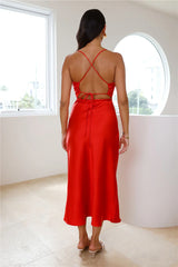 Paid To Attend Satin Maxi Dress Red