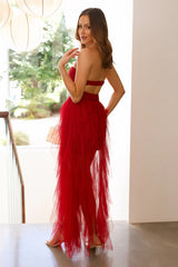 Style Sense Strapless Tulle Maxi Dress Cherry