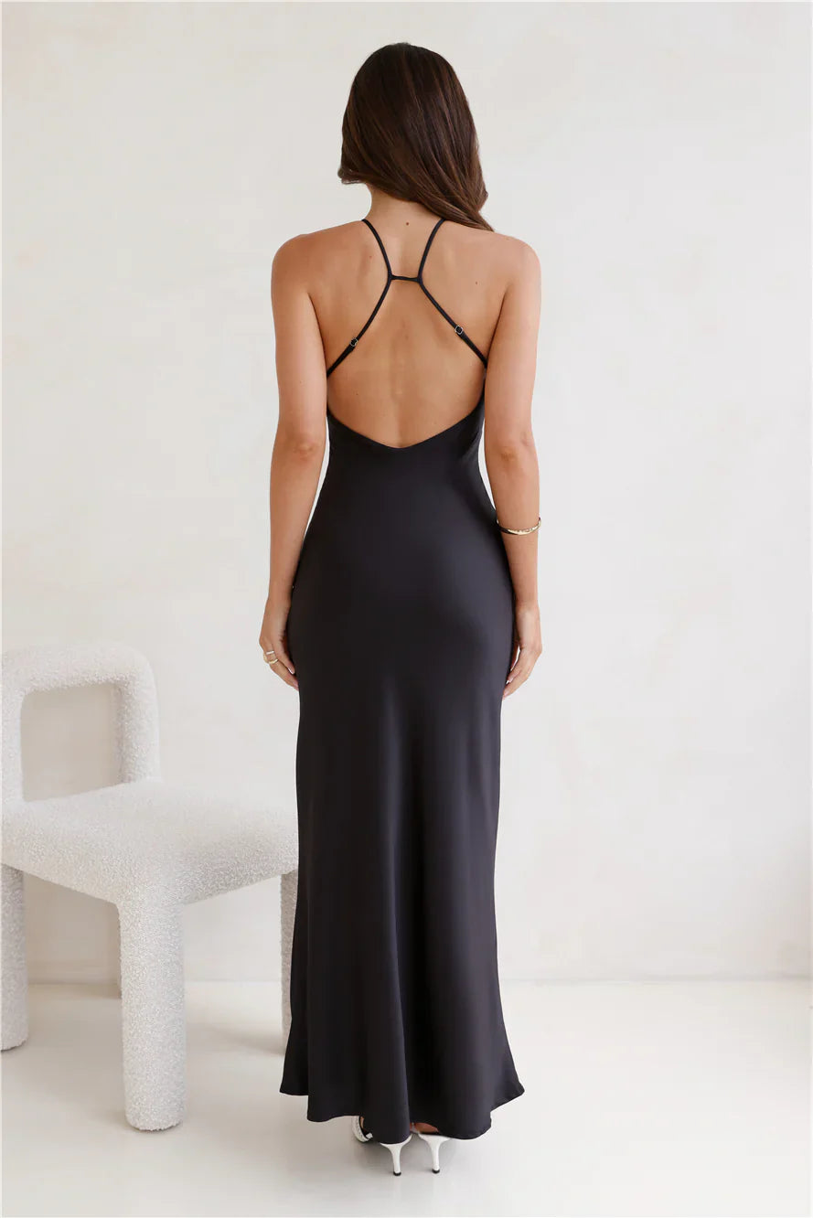 How We Started Satin Maxi Dress Black