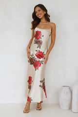 Rose Between Thorns Satin Maxi Dress Beige