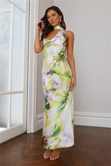 Unique Charm Satin Maxi Dress Green