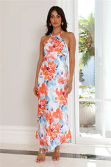 Low Waves Satin Maxi Dress Print