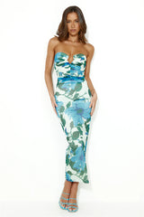 Rainforest Magic Mesh Strapless Maxi Dress Green