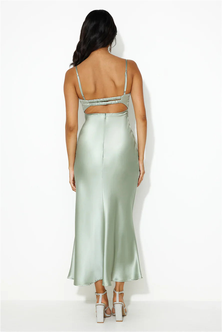 Stylist Things Satin Maxi Dress Sage