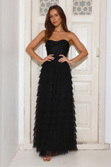 Lovers In Paris Strapless Tulle Maxi Dress Black