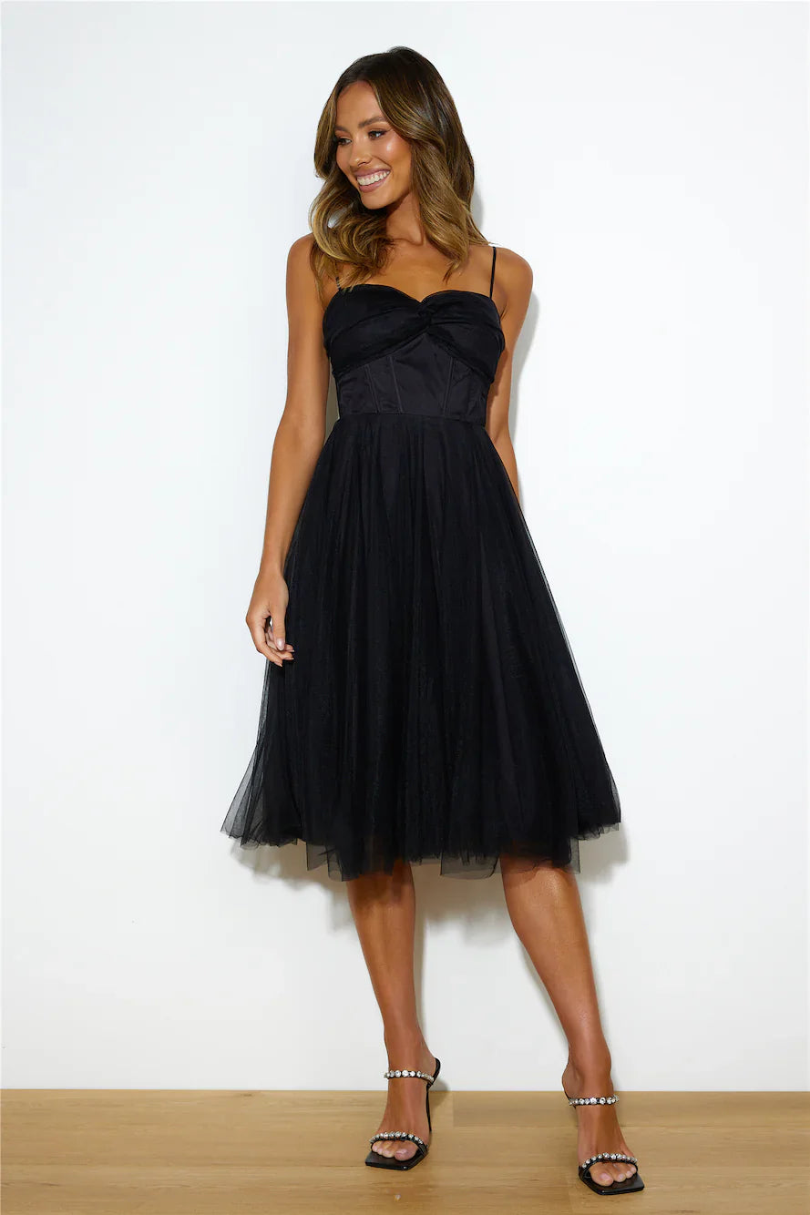 Glam Feeling Tulle Midi Dress Black