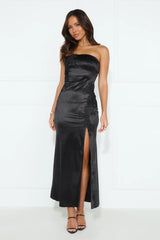 Light In The Dark Strapless Satin Maxi Dress Black