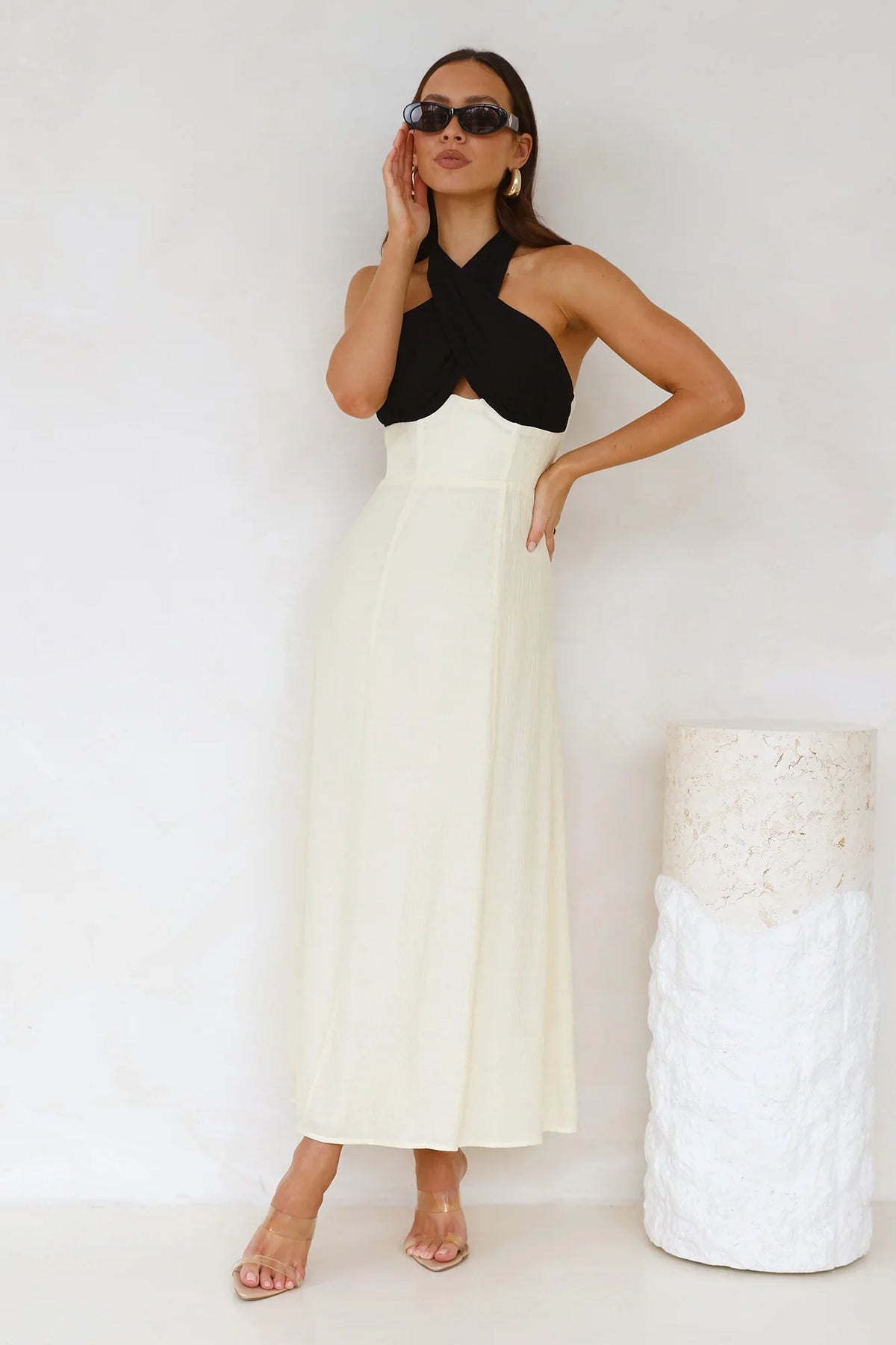 Paris Afternoon Halter Maxi Dress Cream