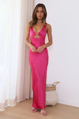 She's Designer Satin Maxi Dress Pink